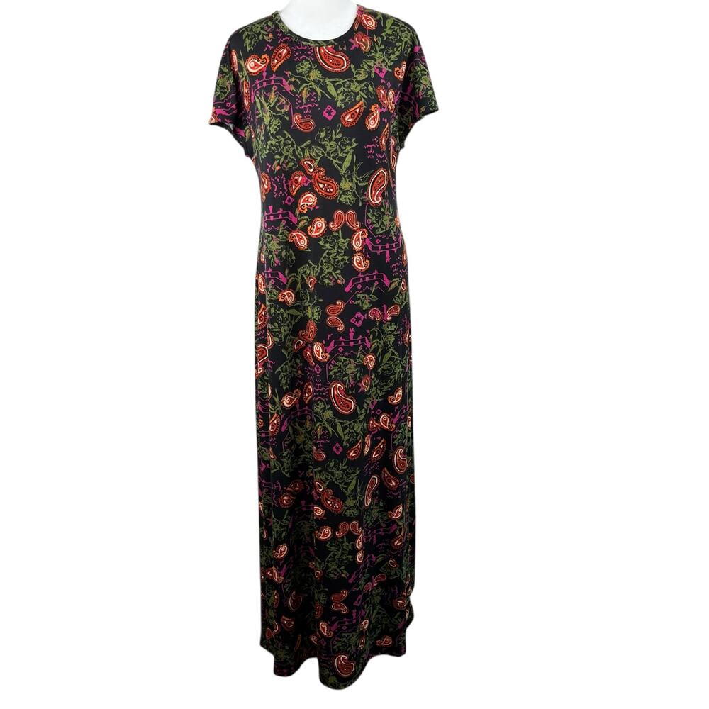 Lularoe Maria Dress Medium Black Paisley Floral Boho Whimsigoth Maxi Dress